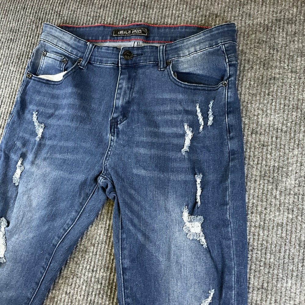 American Breed TDPR-4  Dark Blue Wash Stretch Distressed Jeans Size 32,Inseam 31